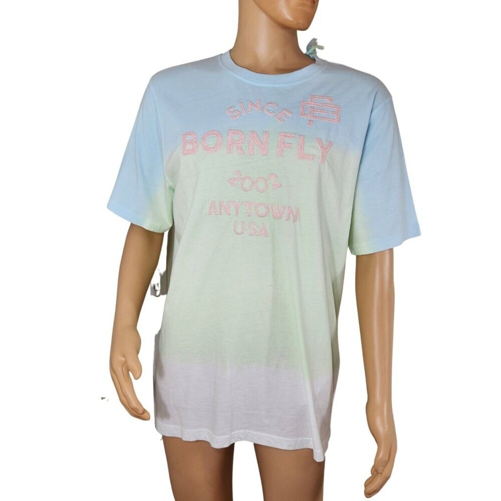 Born Fly Men's Size XL  Embroidery T-Shirt NWT Blue Green Mint Pink (41)